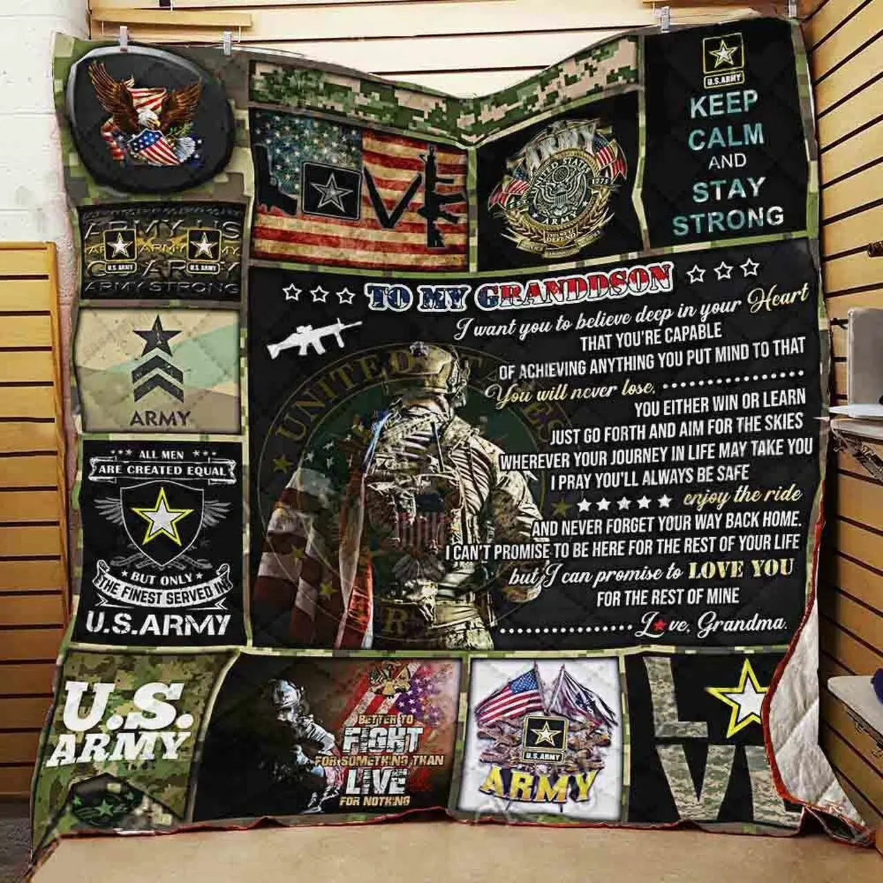 Personalized Us Army To My Grandson From Grandma I Want You To Believe Quilt Blanket Great Customized Gifts For Birthday Christmas Thanksgiving and Home Decor