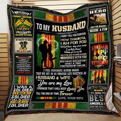 Personalized Vietnam Veteran To My Husband From Wife How Thankful I Am For You Quilt Blanket Great Customized Gifts For Birthday Christmas Thanksgiving Wedding ValentineS Day VeteranS Day and Home Decor