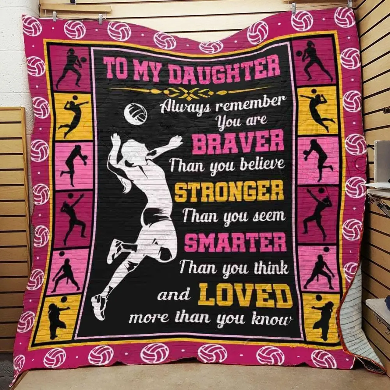 Personalized Volleyball To My Daughter Quilt Blanket Always Remember You Are Braver Than You Believe Great Customized Blanket Gifts For Birthday Christmas Thanksgiving and Home Decor