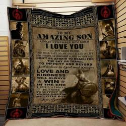 Personalized Warrior To My Amazing Son From Dad Always Remember How Much I Love You Quilt Blanket Great Customized Gifts For Birthday Christmas Thanksgiving and Home Decor