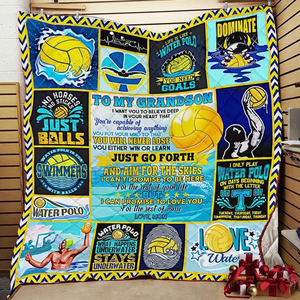 Personalized Water Polo To My Grandson Quilt Blanket From Mom I Can Promise To Love You For The Rest Of Mine Great Customized Blanket Gifts For Birthday Christmas Thanksgiving and Home Decor