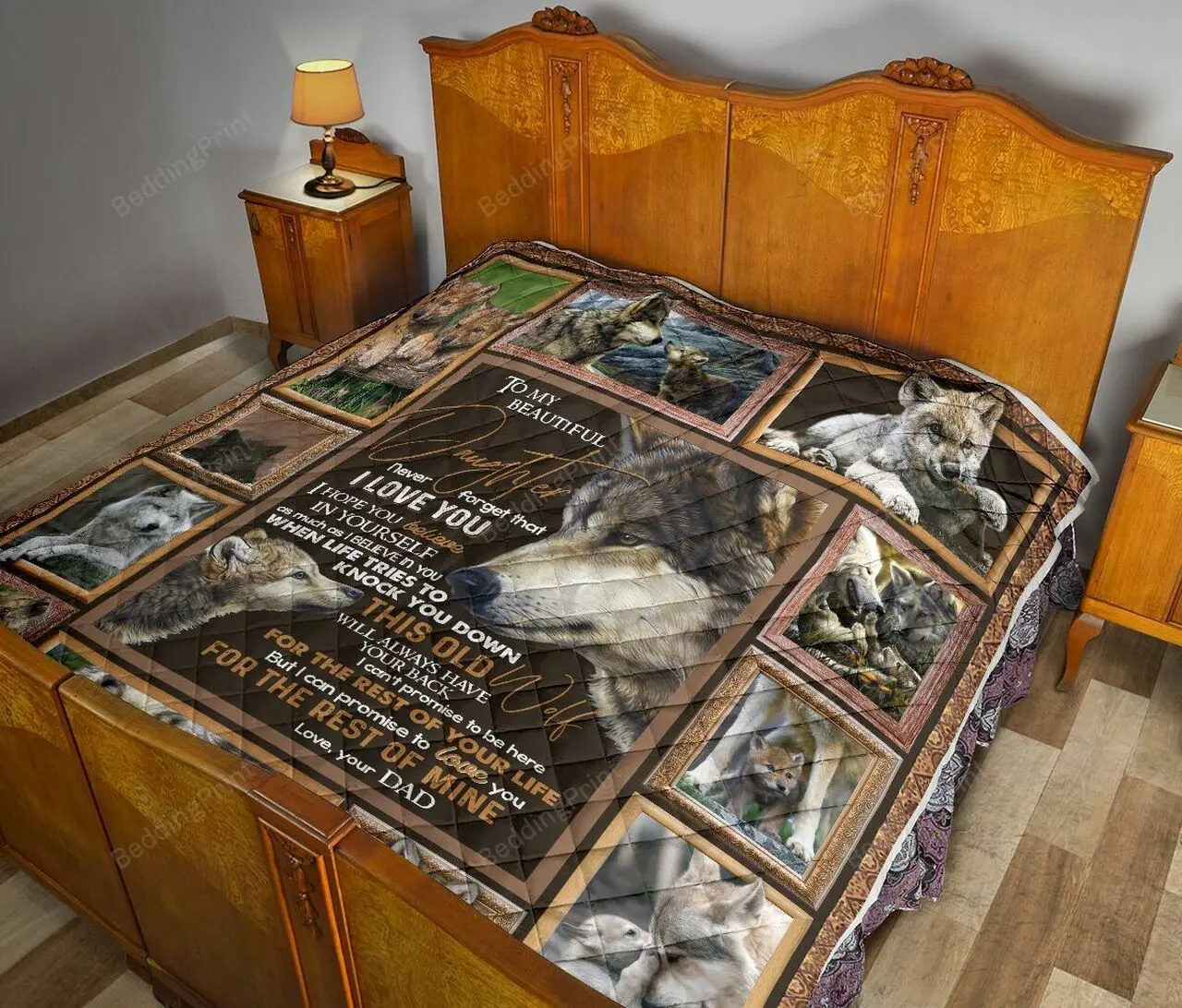 Personalized Wolf Family From Dad To My Daughter Love You For The Rest Of Mine Quilt Meaningful Gifts For Her Great Customized Gifts For Birthday Christmas Thanksgiving Perfect Gifts For Wolf Lover and Home Decor