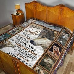 Personalized Wolf From Dad To My Beautiful Daughter Will Always Have Your Back Quilt Meaningful Gifts For Her Great Customized Gifts For Birthday Christmas Thanksgiving Perfect Gifts For Wolf Lover and Home Decor