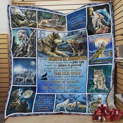 Personalized Wolf To My Beautiful Daughter Quilt Blanket From Mom Never Forget That I Love You Great Customized Blanket Gifts For Birthday Christmas Thanksgiving and Home Decor