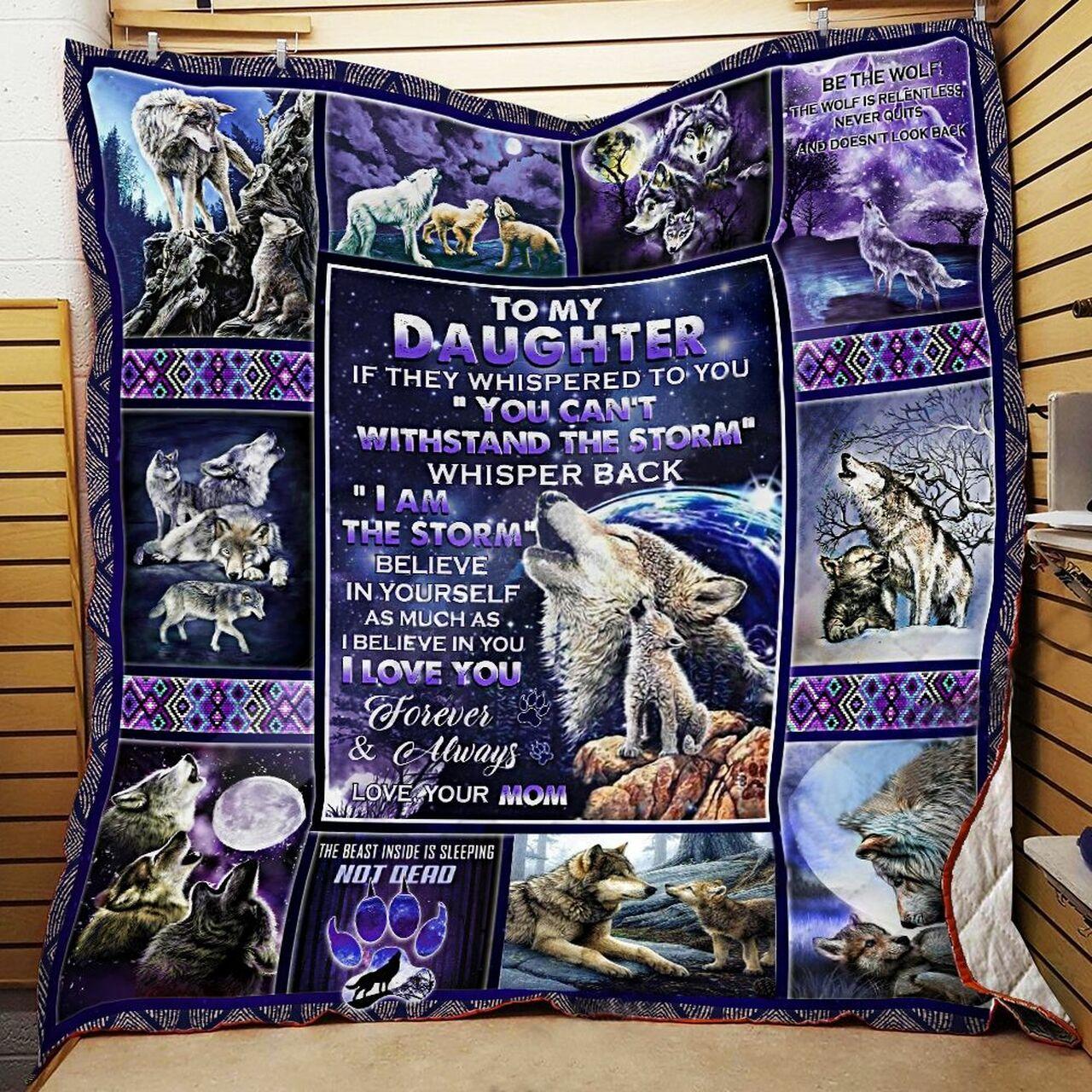 Personalized Wolf To My Daughte Quilt Blanket From Mom I Love You Forever And Always Great Customized Blanket Gifts For Birthday Christmas Thanksgiving and Home Decor