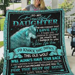 Personalized Wolf To My Daughter Quilt Blanket From Dad Never Forget That I Love You Great Customized Blanket Gifts For Birthday Christmas Thanksgiving and Home Decor
