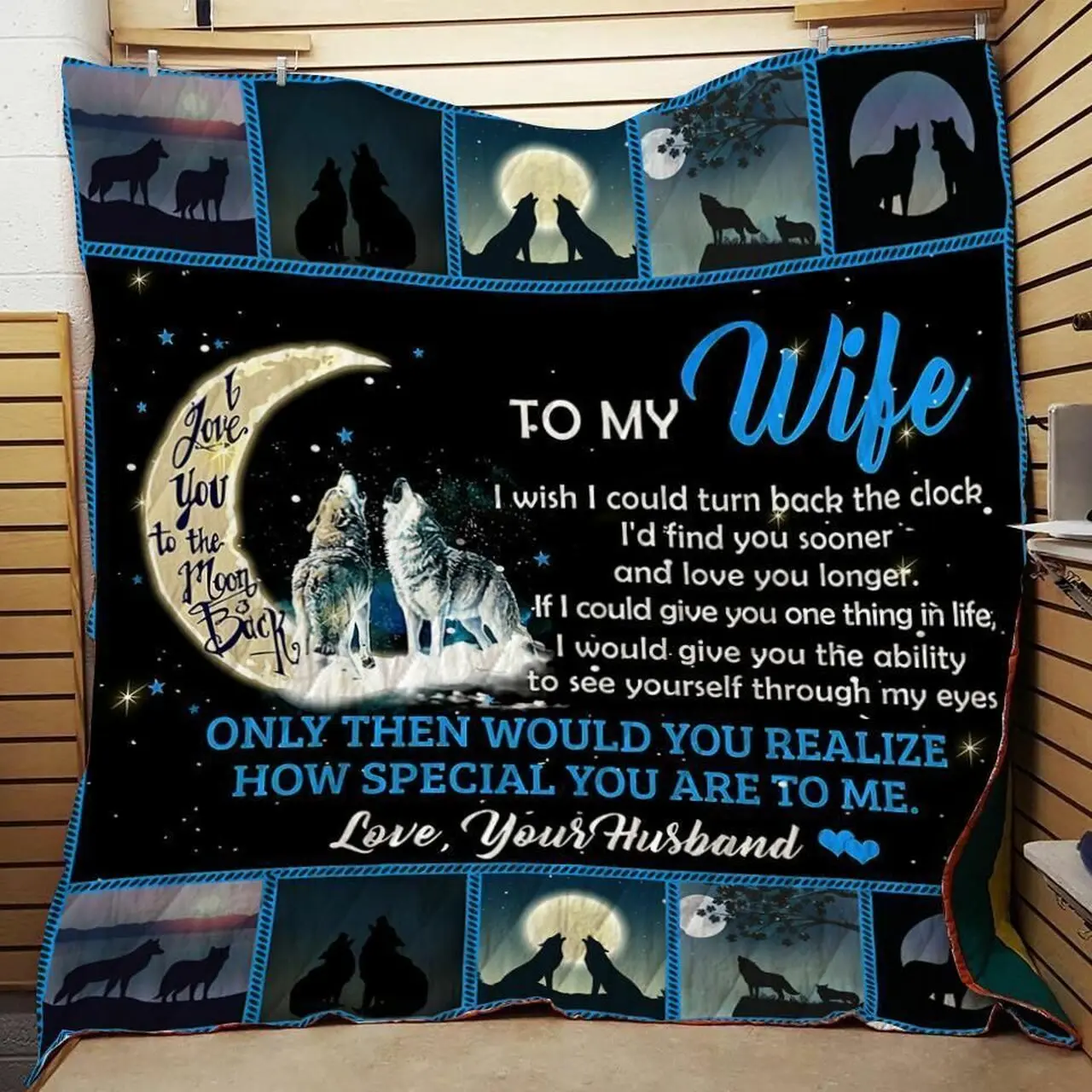 Personalized Wolf To My Wife From Husband I Wish I Could Turn Back The Clock Quilt Blanket Great Customized Gifts For Birthday Christmas Thanksgiving Wedding ValentineS Day and Home Decor