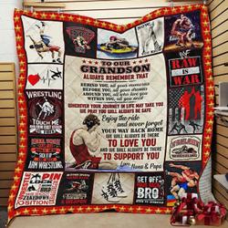 Personalized Wrestling To My Grandson From Grandma Grandpa Never Forget Your Way Back Home Quilt Blanket Great Customized Gifts For Birthday Christmas Thanksgiving and Home Decor