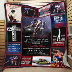 Personalized Wrestling To My Grandson From Grandpa If They Whisper To You Quilt Blanket Great Customized Gifts For Birthday Christmas Thanksgiving and Home Decor