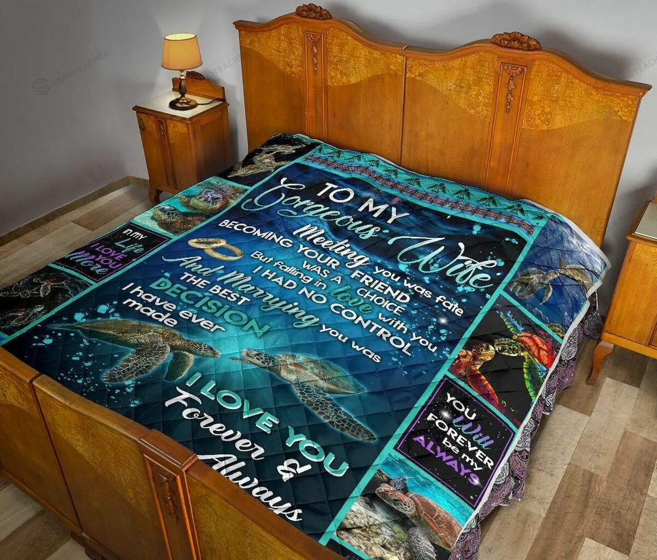 Personalzed Sea Turtle Couple To My Gorgeous Wife From Husband Forever Be My Always Quilt Great Customized Gifts For Birthday Christmas Thanksgiving MotherS Day and Home Decor