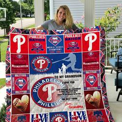 Philadelphia Phillies  To My Grandson  Love Grandmom Personalized Custom Name Quilt Blanket and Home Decor