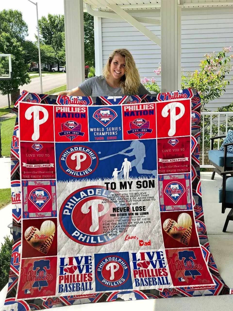 Philadelphia Phillies To My Son Love Dad Quilt Blanket and Home Decor