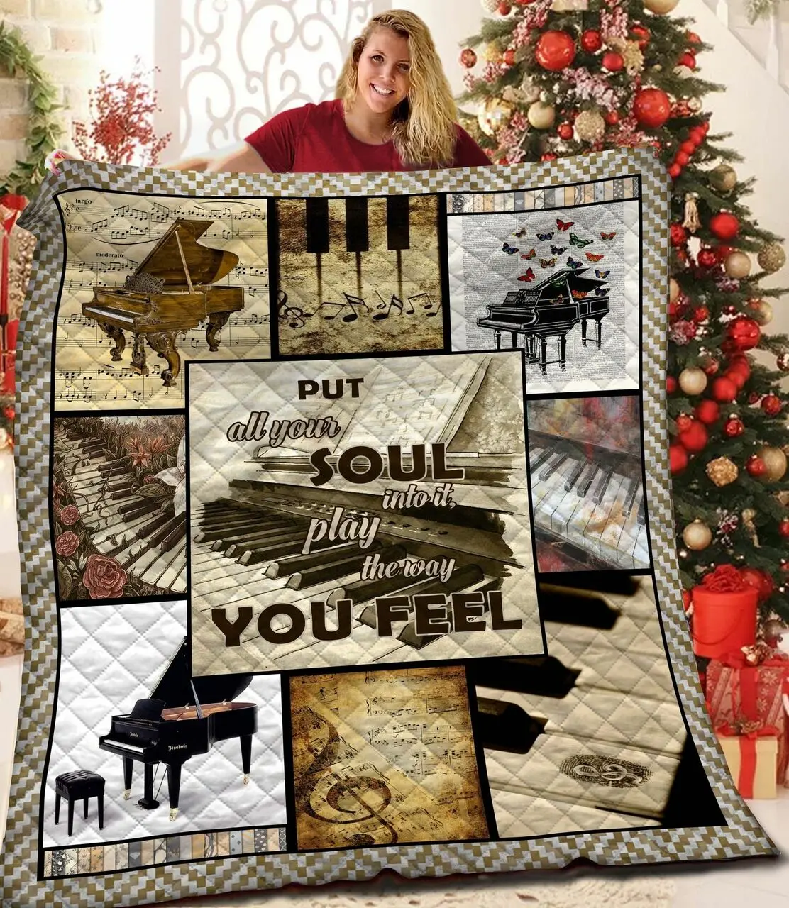 Piano JFJ11309 3D Customized Quilt 2707 and Home Decor