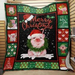Pig Christmas Quilt Blanket and Home Decor