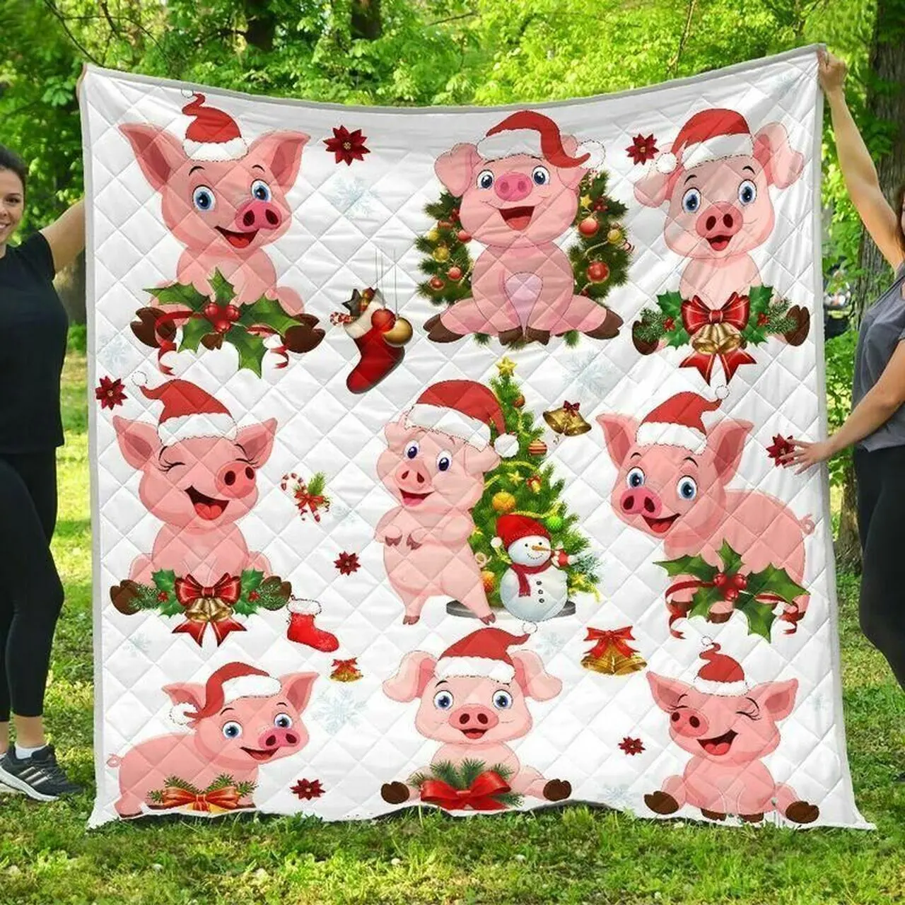 Pig Christmas Quilt Tdhlg and Home Decor