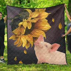 Pig Sunflower Cl07110237Mdq Quilt Blanket and Home Decor