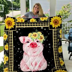 Pig Sunflower Cl14100410Mdq Quilt Blanket and Home Decor
