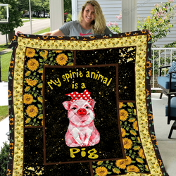 Pig Sunflower My Spririt Animal Is A Pig Quilt Blanket Great Customized Blanket Gifts For Birthday Christmas Thanksgiving and Home Decor