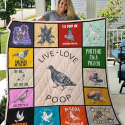 Pigeon Live Love Poop Quilt Blanket Great Customized Blanket Gifts For Birthday Christmas Thanksgiving and Home Decor