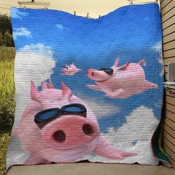 Pigs Cute Fly Quilt Blanket and Home Decor