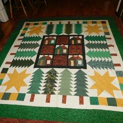 Pine Trees Cabins Stars Quilt Tdhmk and Home Decor