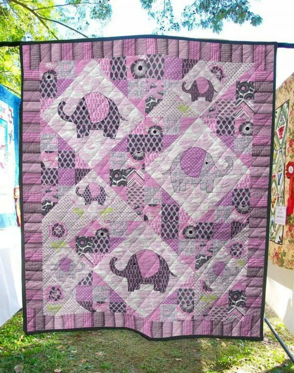 Pink Angel Elephant Quilt Blanket Quilt and Home Decor