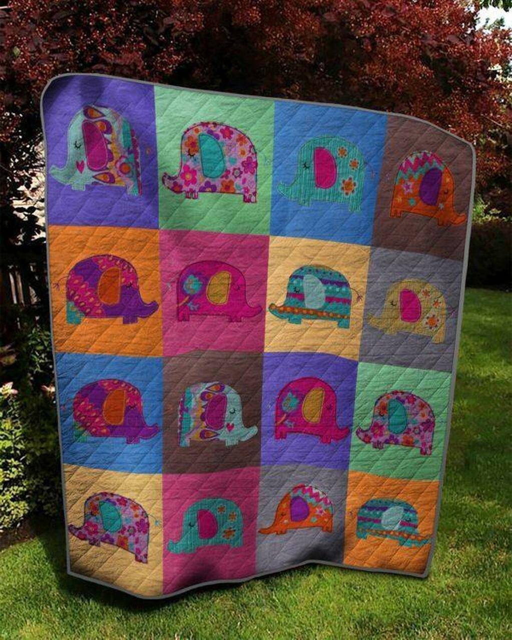 Pink Background Elephant Quilt Blanket Quilt and Home Decor
