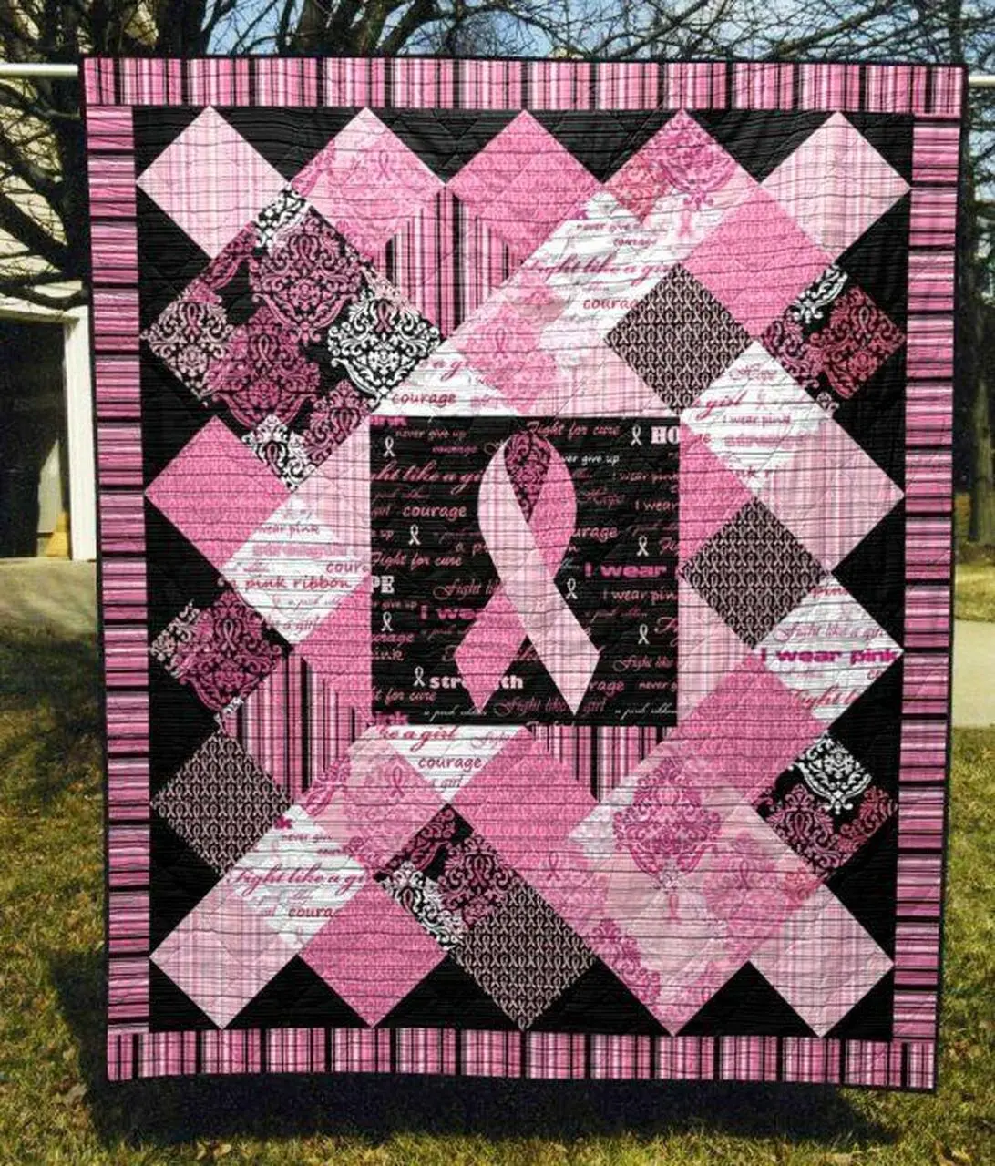 Pink Ribbon Awareness Quilt Blanket Aa22 Quilt and Home Decor