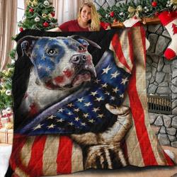 Pitbull US Flag 3D Customized Quilt and Home Decor