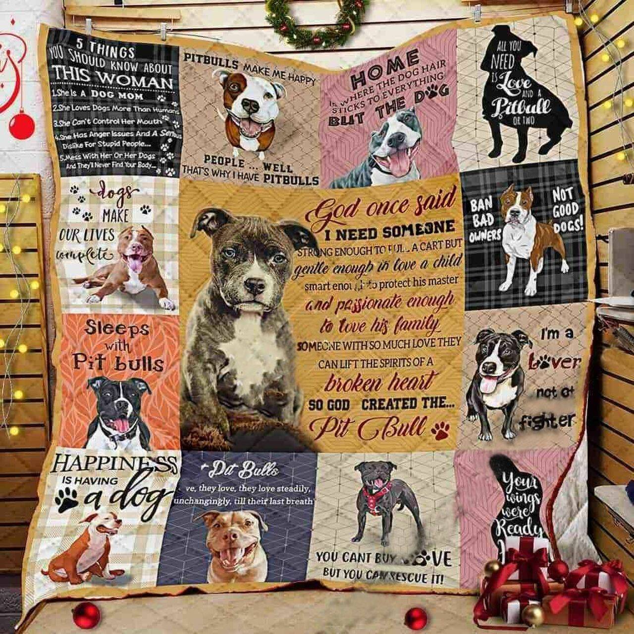 Pitbulls Quilt Tdhlh and Home Decor