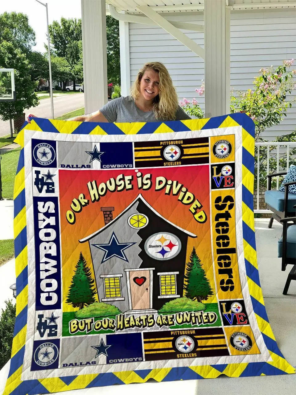 Pittsburgh Steelers And Dallas Cowboys Quilt Blanket and Home Decor