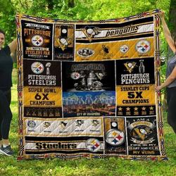 Pittsburgh Steelers And Pittsburgh Penguins Quilt Blanket Fan Made and Home Decor