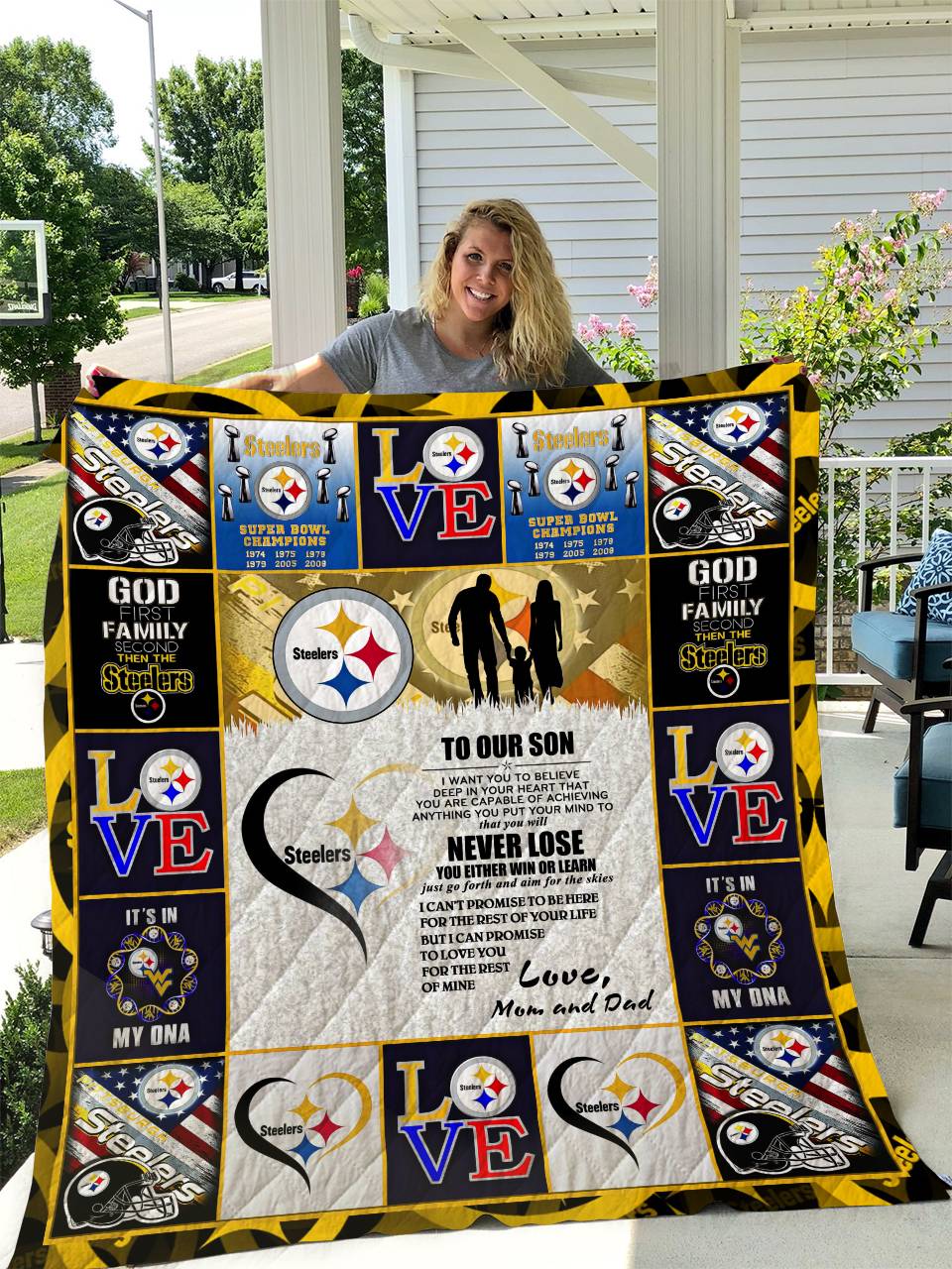 Pittsburgh Steelers To Our Son Love Mom And Dad Quilt and Home Decor