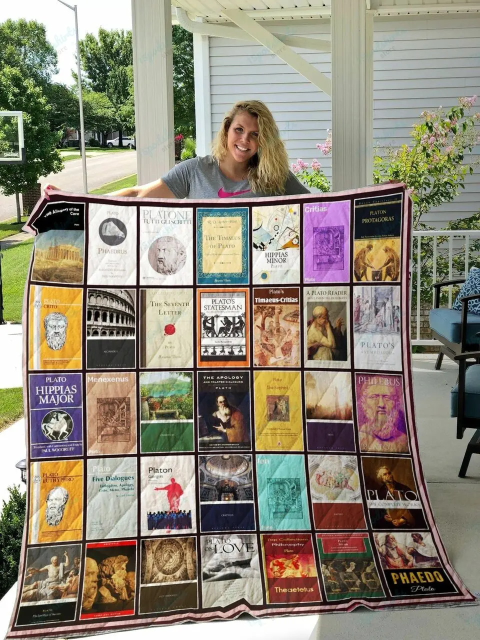 Plato Books Quilt Blanket and Home Decor