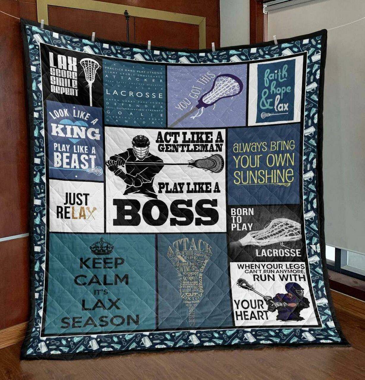 Play Like A Boss Men Lacrosse Pk290529 Quilt Blanket and Home Decor