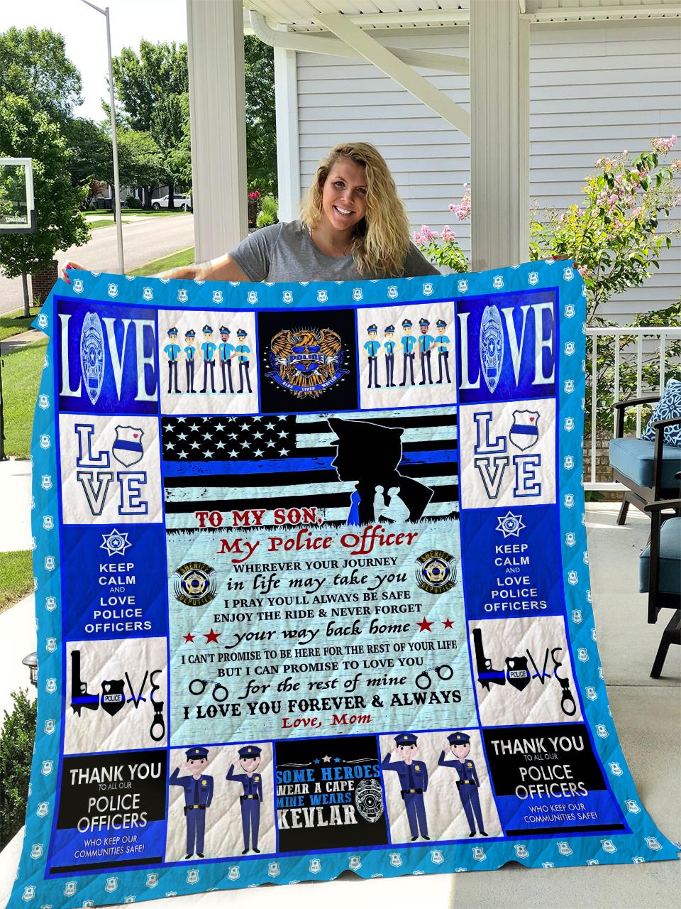Police To My Son Love Mom Quilt and Home Decor