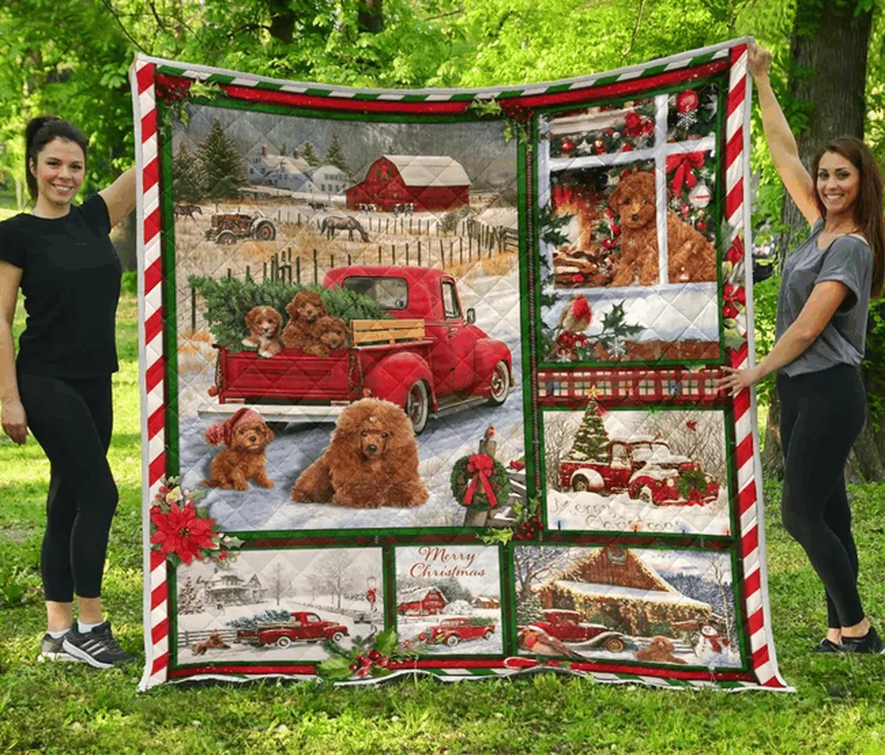 Poodle Red Truck Christmas Quilt Tdhqo and Home Decor