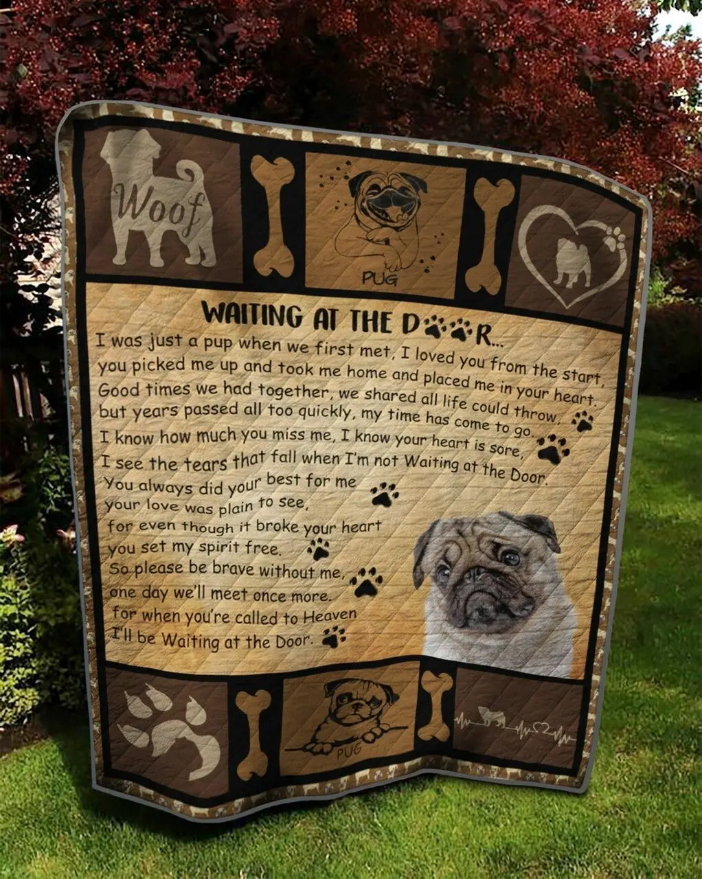 Pug 3D Customized Quilt Waiting At The Door TUH6233 PLEN2407 and Home Decor