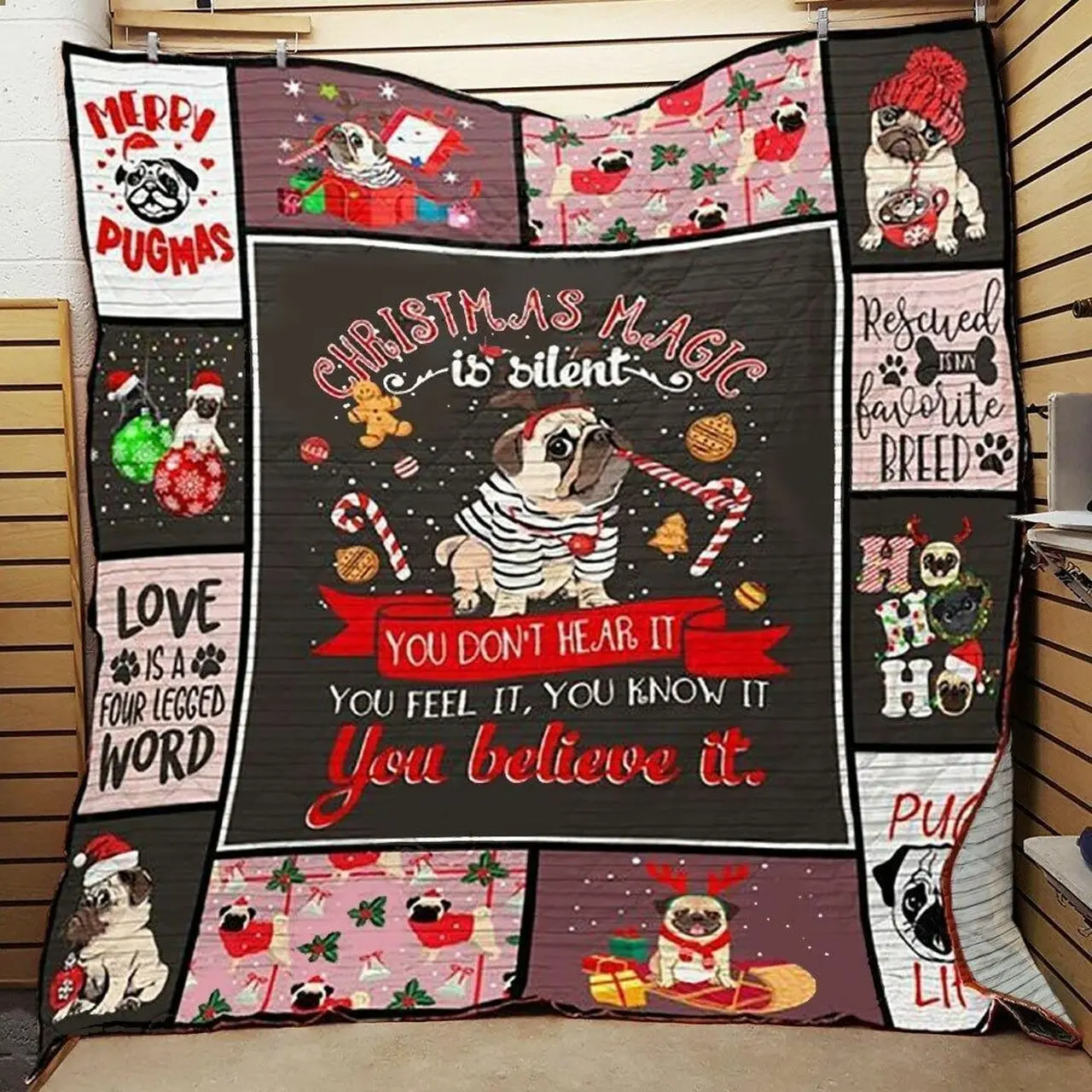 Pug Dog Christmas Quilt Tdhwy and Home Decor