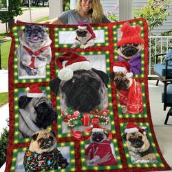 Pug Dogs Christmas Quilt Blanket A115 and Home Decor