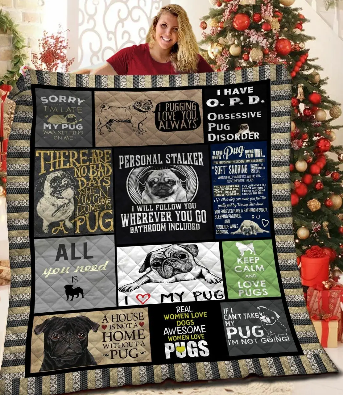 Pug JFJ11619 3D Customized Quilt 2707 and Home Decor