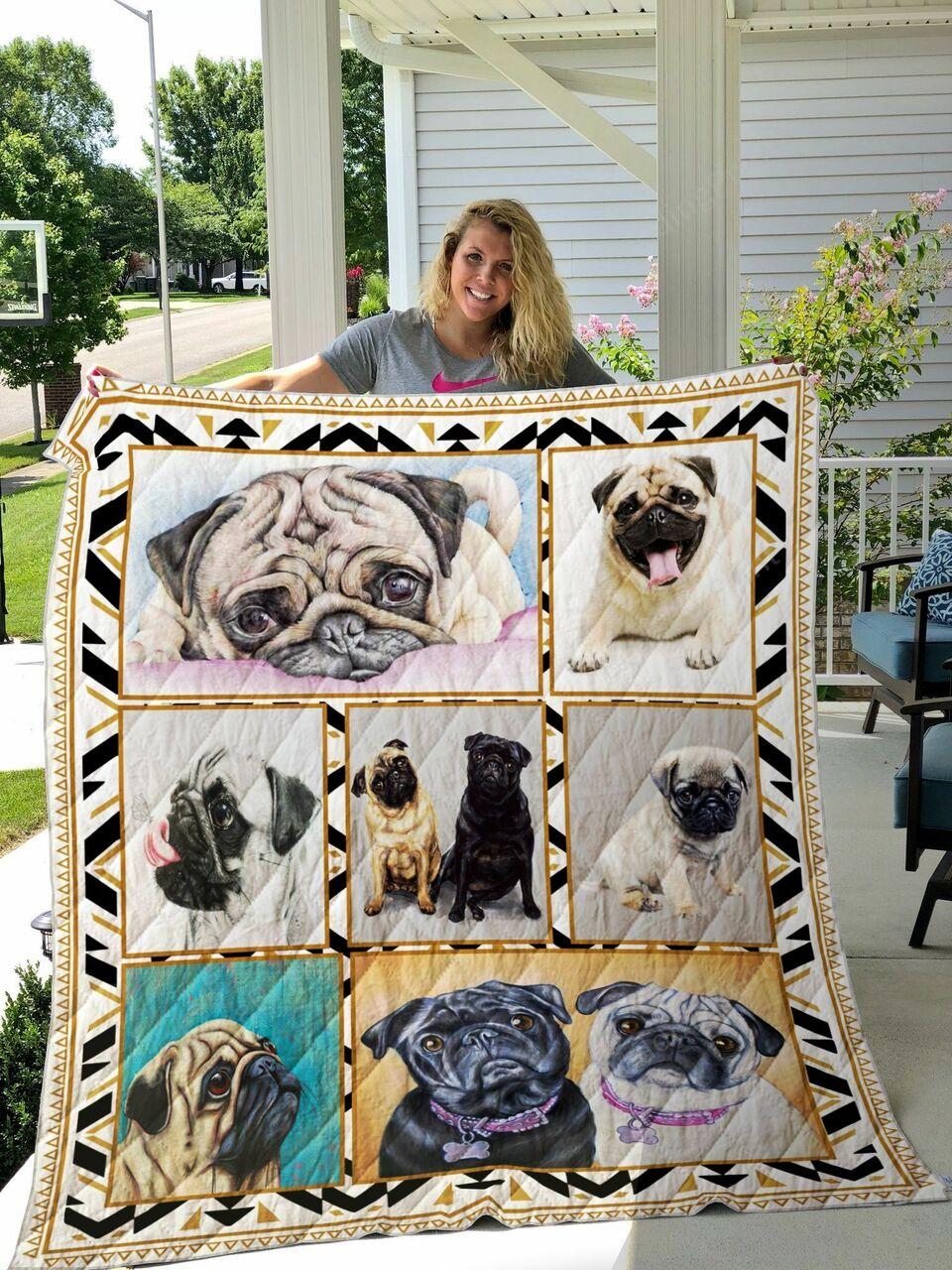 Pug Picture Art Quilt Blanket Great Customized Blanket Gifts For Birthday Christmas Thanksgiving and Home Decor