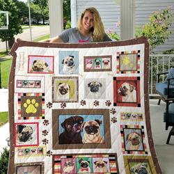 Pugs Paw Prints Frame Quilt Blanket Great Customized Blanket Gifts For Birthday Christmas Thanksgiving and Home Decor