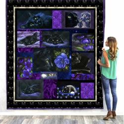 Purple And Black Cat Clh0412532Q Quilt Blanket and Home Decor