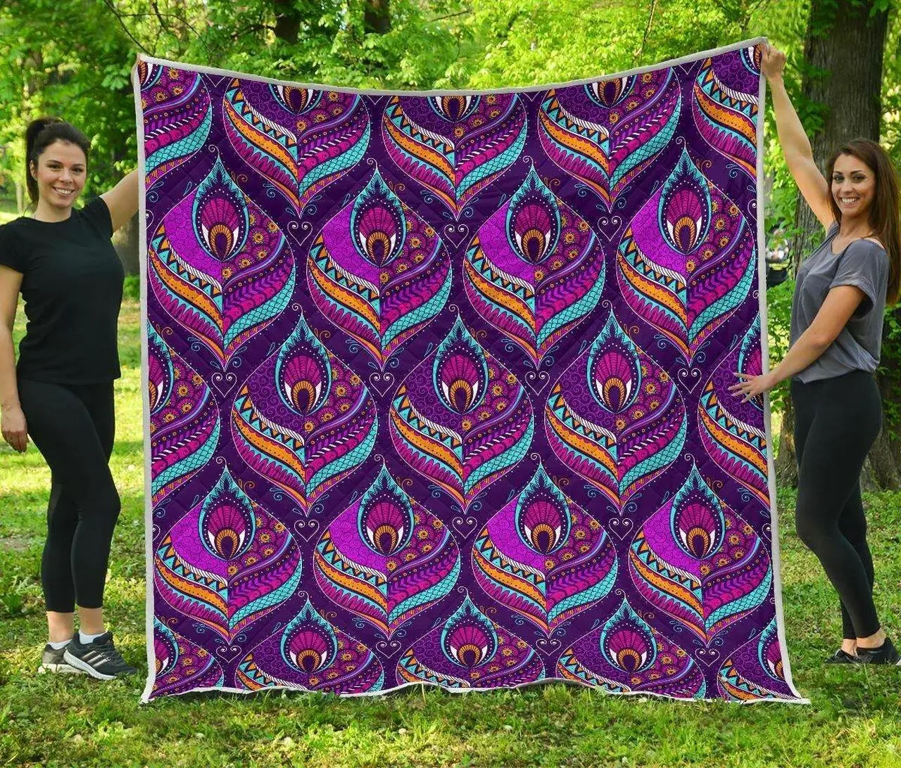 Purple Bohemian Peacock Feather Cl17100484Mdq Quilt Blanket and Home Decor