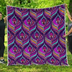 Purple Bohemian Peacock Feather Cl17100484Mdq Quilt Blanket and Home Decor