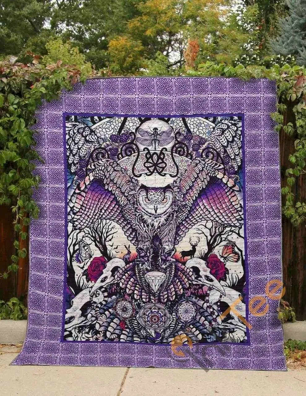 Purple Feather Owl Blanket TH0207 Quilt and Home Decor