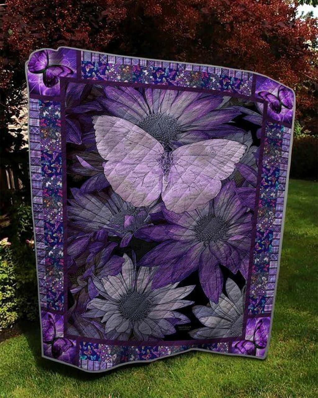 Purple Sunflower Butterflies Quilt Blanket Quilt and Home Decor