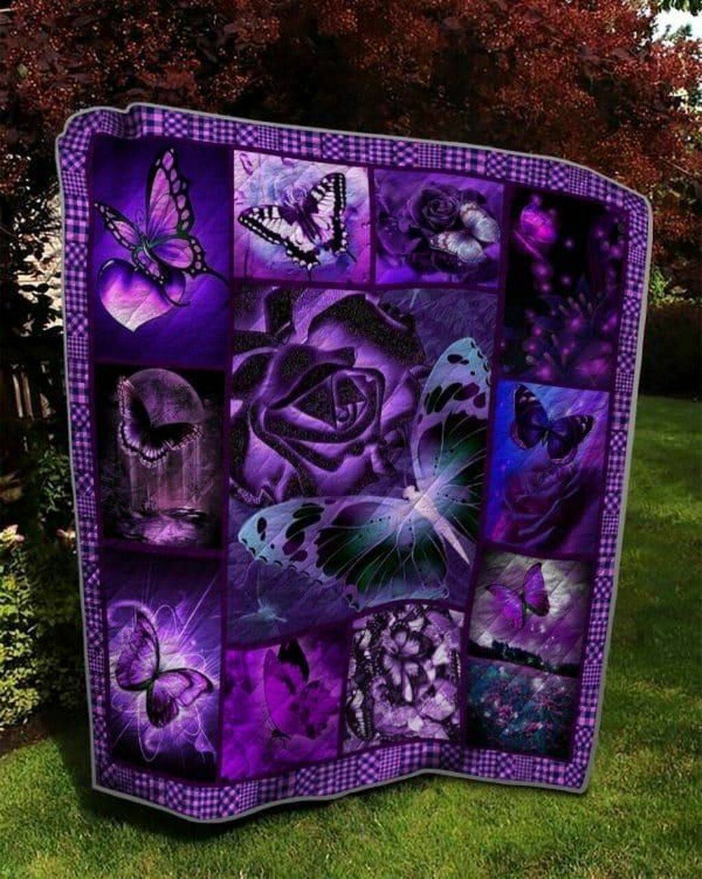 Purple Twinkle Butterfly Flower Quilt Blanket Great Customized Blanket Gifts For Birthday Christmas Thanksgiving and Home Decor