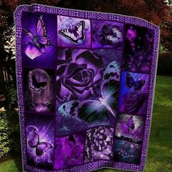 Purple Twinkle Butterfly Flower Quilt Blanket Great Customized Blanket Gifts For Birthday Christmas Thanksgiving and Home Decor
